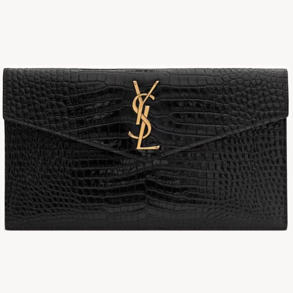 *BRAND NEW* SAINT LAURENT UPTOWN POUCH IN CROCODILE-EMBOSSED SHINY LEATHER - Picture 1 of 7
